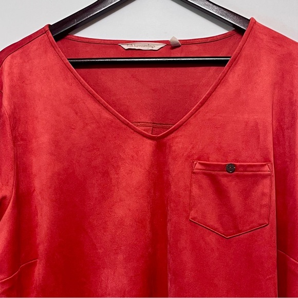 SOFT SURROUNDINGS Sz 2X Tunic Top Faux Suede STRETCH Roll-Tab Sleeve Orange FALL - Picture 4 of 16